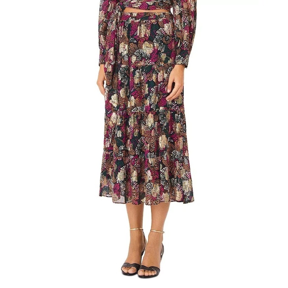 ba&sh Lana Printed Midi Metallic A-Line Allover Print Skirt Size 4